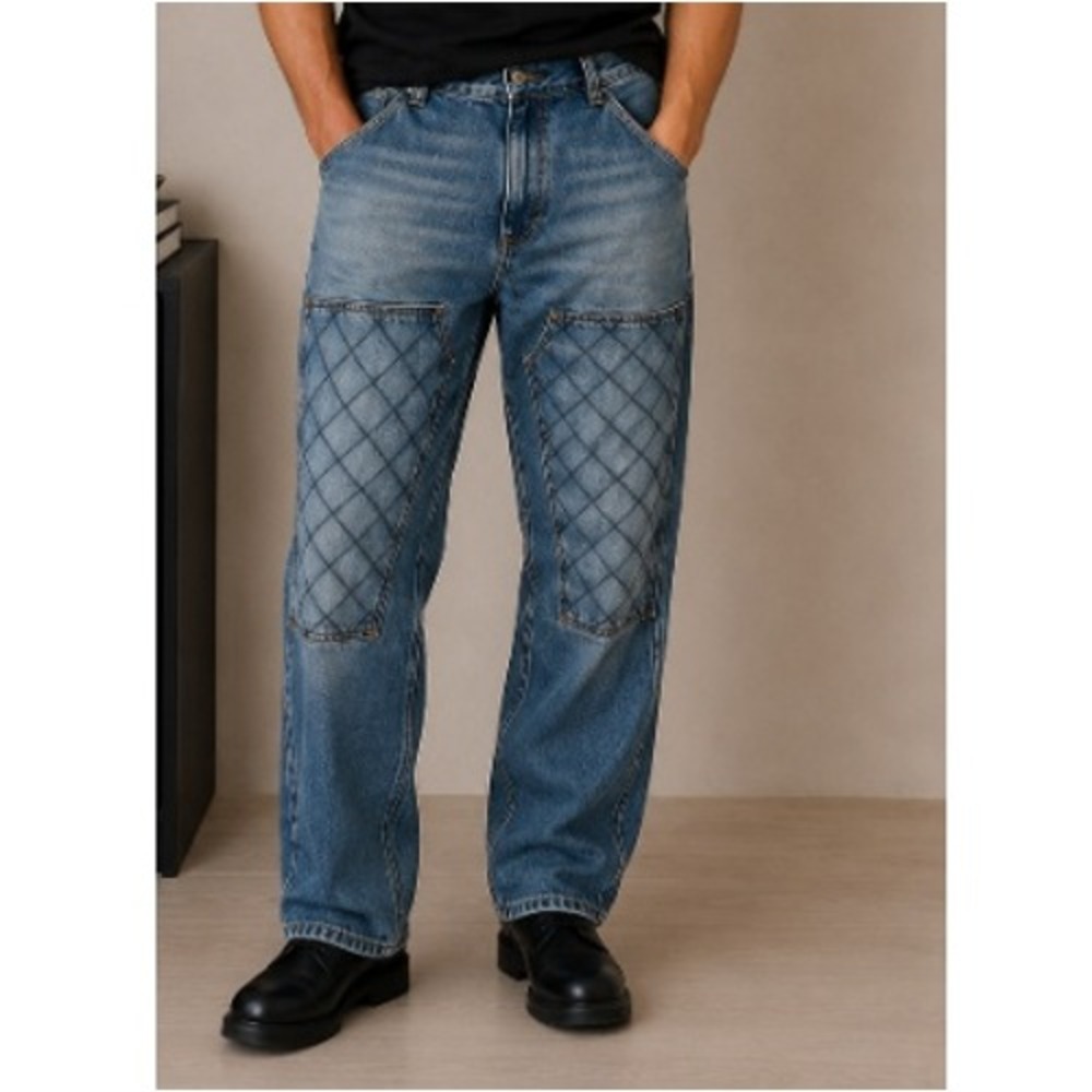 Wrangler Men's Champ Indigo Quilt Double Knee Relaxed Straight Jean Size 38 NWT‎